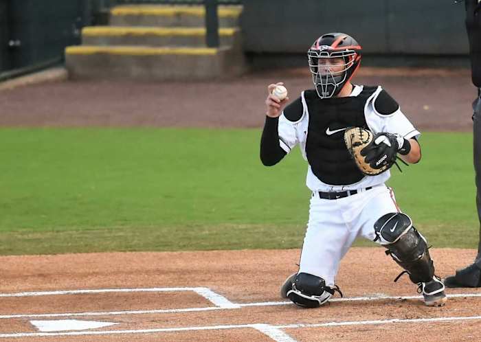 Baltimore Orioles' No. 1 overall pick Adley Rutschman eyes the bases during his Delmarva Shorebirds' debut on Wednesday, Aug. 21, 2019. Adley 6